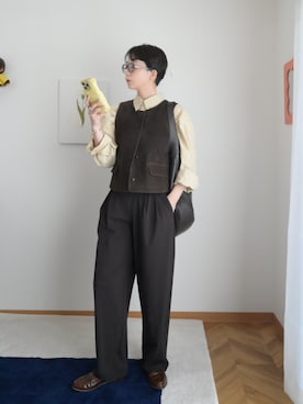 「SHIRTER（シャーター）のARCHE SHIRT (CHECK YELLOW)（シャツ/ブラウス、その他）」を使った、kinoko.さん（レディース・157cm）の春コーディネート