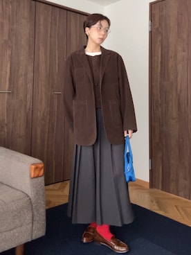 「アイテム（その他アウター、ブラウン系）」を使った、kinoko.さん（レディース・157cm）の秋コーディネート