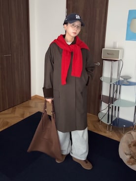 「アイテム（その他アウター、ブラウン系）」を使った、kinoko.さん（レディース・157cm）の秋コーディネート