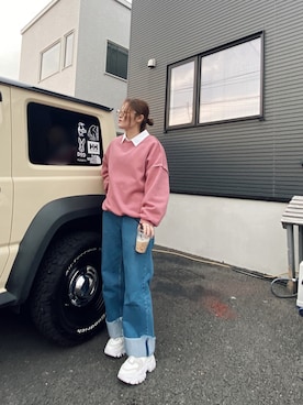 「Futier land（フューティアランド）のリンキングスウェットプルオーバー（スウェット）」を使った、yさん（レディース・156cm）の春コーディネート