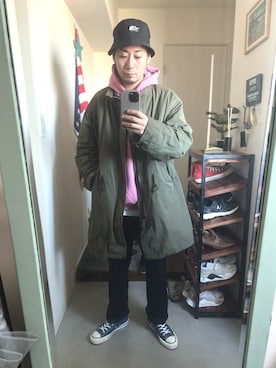 「プルオーバーパーカー」｜「アイテム（モッズコート）」を使った、RYOさん（メンズ・168cm）の秋コーディネート