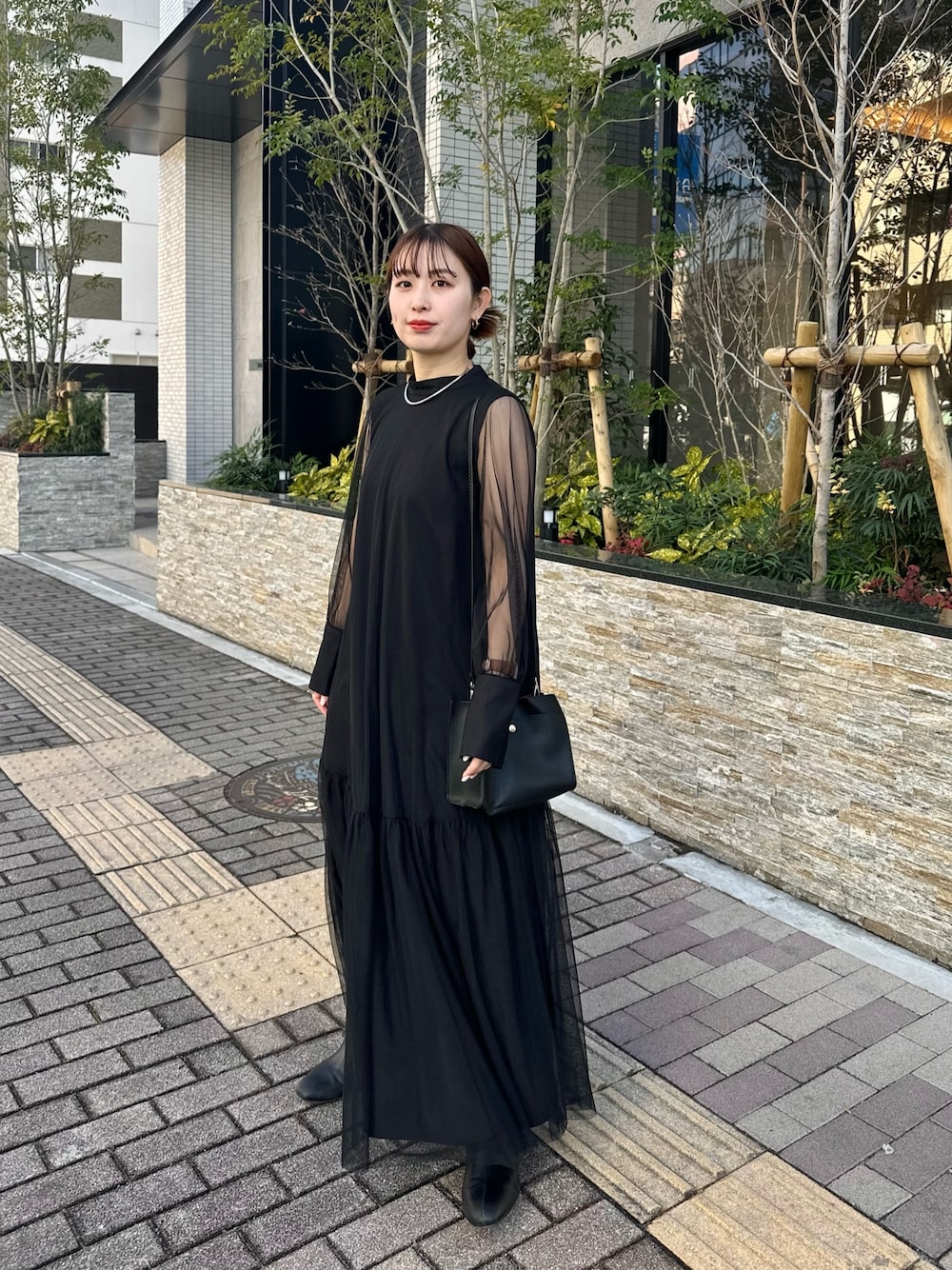 チュールハイネックワンピース オケージョン】【サイズ展開あり】チュールハイネックワンピース