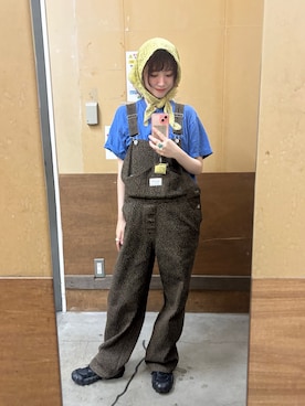 「アイテム（サロペット/オーバーオール、ブラウン系）」を使った、panさん（レディース・163cm）の秋コーディネート