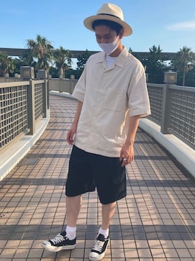 「アイテム（ハット、ホワイト系）」を使った、TAKUTOさん（メンズ・174cm）の夏コーディネート