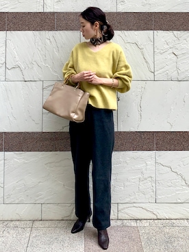 「Vネック」｜「アイテム（財布/小物）」を使った、soliさん（レディース・163cm）の冬コーディネート
