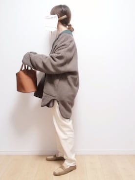 「ボア」｜「アイテム（ノーカラージャケット）」を使った、i-waさん（レディース・153cm）の冬コーディネート