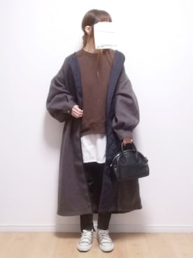 「スキニー」｜「アイテム（ノーカラーコート）」を使った、i-waさん（レディース・153cm）の冬コーディネート