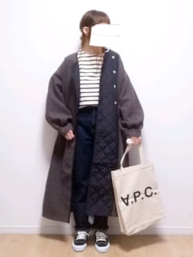 「notch.」｜「アイテム（ノーカラーコート）」を使った、i-waさん（レディース・153cm）の冬コーディネート
