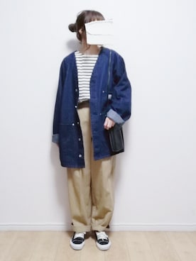 「ハイウエストパンツ」｜「アイテム（ジャケット/アウター）」を使った、i-waさん（レディース・153cm）の春コーディネート