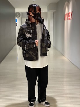 「AVIREX（アヴィレックス）の【AVIREX FLYER'S】WOMENS/フライトジャケット ウェザーウォッチャー/FLIGHT JACKET WEATHER WATCHER/AF（ミリタリージャケット）」を使った、にしはたさん（レディース・166cm）の夏コーディネート