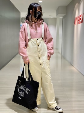 「コラボ」｜「アイテム（オールインワン・サロペット）」を使った、にしはたさん（レディース・166cm）の秋コーディネート