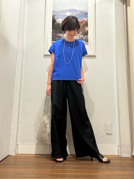 「URBAN RESEARCH Sonny Label(アーバンリサーチサニーレーベル)のUVカットクールタッチフレンチTシャツ(Tシャツ/カットソー、ブルー系)」を使った、たぐまさやこさん(レディース・158cm)の春コーディネート