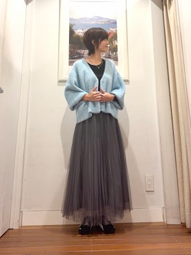 「URBAN RESEARCH Sonny Label(アーバンリサーチサニーレーベル)の『WEB限定』チュールプリーツイージースカート(スカート、グレー系)」を使った、たぐまさやこさん(レディース・158cm)の秋コーディネート