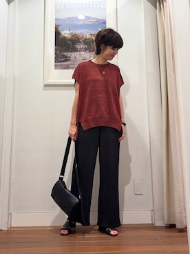 「URBAN RESEARCH DOORS(アーバンリサーチドアーズ)の『洗濯可/UVカット』『UR TECH』Aircareフレンチニットプルオーバー | ライトニット/サマーニット/フレンチスリーブ/大人カジュアル(その他トップス、レッド系)」を使った、たぐまさやこさん(レディース・158cm)の秋コーディネート