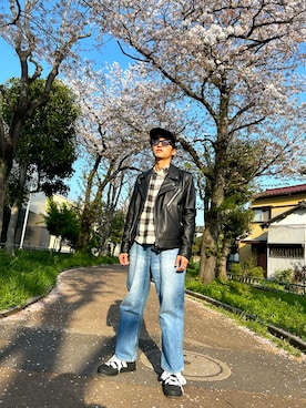 「Paul Smith（ポールスミス）のアイテム（ライダースジャケット）」を使った、KI-HIROさん（メンズ・167cm）の春コーディネート