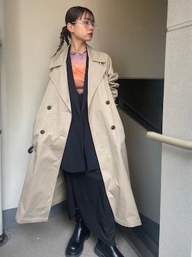 「カフェ」｜「アイテム（トレンチコート）」を使った、MAIさん（レディース・162cm）の冬コーディネート