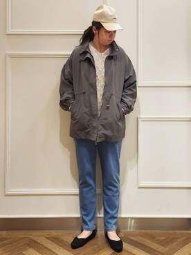 「SHOO・LA・RUE（シューラルー）の【撥水/防花粉】大人のデイリースタイルに スタンドカラーブルゾン（その他アウター、グレー系）」を使った、P☆さん（レディース）の春コーディネート