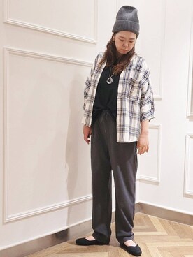 「SHOO・LA・RUE（シューラルー）の◆【高レビュー】洗えてサラサラ スクエアニットパンプス（パンプス、ブラック系）」を使った、P☆さん（レディース）の秋コーディネート