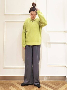 「SHOO・LA・RUE（シューラルー）の【洗える/S-LL】ワッフル編みが魅力な ドロップショルダーニット（ニット/セーター、グリーン系）」を使った、P☆さん（レディース）の冬コーディネート