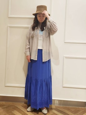 「DRESKIP（ドレスキップ）の【高レビュー】大人のシアー感 バンドカラーシャツ（シャツ/ブラウス、ベージュ系）」を使った、P☆さん（レディース）の春コーディネート