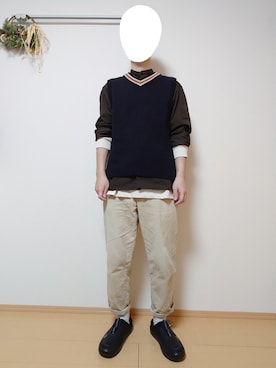 「アンクルパンツ」｜「アイテム（スリッポン）」を使った、ざんさん（メンズ・172cm）の春コーディネート
