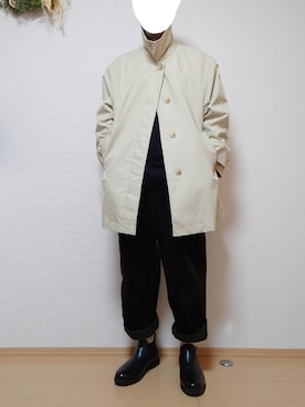 「ワークパンツ」｜「アイテム（ステンカラーコート）」を使った、ざんさん（メンズ・172cm）の冬コーディネート