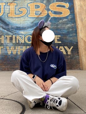 「Reebok（リーボック）のアイテム（Tシャツ/カットソー、ブルー系）」を使った、rikuさん（レディース・153cm）の夏コーディネート