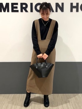「AMERICAN HOLIC」｜「アイテム（ジャンパースカート）」を使った、asumi.さん（レディース・160cm）の秋コーディネート