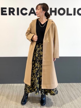 「アイテム（チェスターコート、イエロー系）」を使った、asumi.さん（レディース・160cm）の冬コーディネート