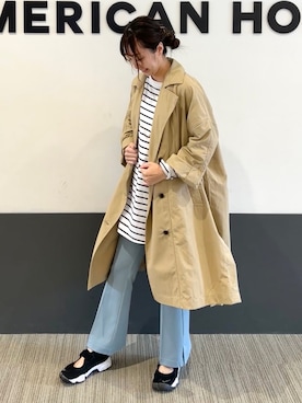 「サックスブルー」｜「アイテム（トレンチコート）」を使った、asumi.さん（レディース・160cm）の春コーディネート