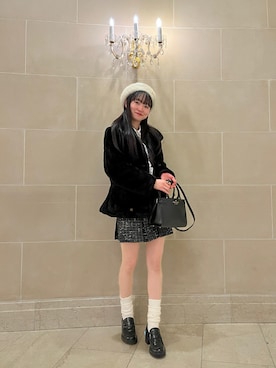 「ファーコート」｜「アイテム（ハンチング/ベレー帽）」を使った、malさん（レディース・165cm）の冬コーディネート