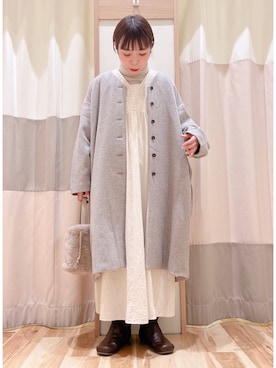 「レースワンピース」｜「アイテム（ノーカラーコート）」を使った、みなも (･×･)さん（レディース・151cm）の冬コーディネート
