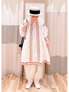 「刺繍」｜「アイテム（チュニック）」を使った、みなも (･×･)さん（レディース・151cm）の春コーディネート