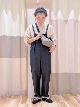 「Samansa Mos2 blue」｜「アイテム（サロペット/オーバーオール）」を使った、みなも (･×･)さん（レディース・151cm）の秋コーディネート