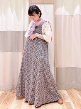 「Samansa Mos2（サマンサ モスモス）のロゴ刺繍Tシャツ（Tシャツ/カットソー）」を使った、みなも (･×･)さん（レディース・151cm）の春コーディネート