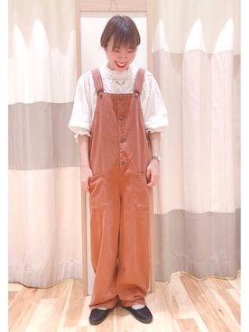 「アイテム（オールインワン・サロペット、オレンジ系）」を使った、みなも (･×･)さん（レディース・151cm）の夏コーディネート