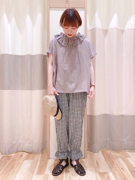「襟付きトップス」｜「アイテム（キャップ）」を使った、みなも (･×･)さん（レディース・151cm）の夏コーディネート
