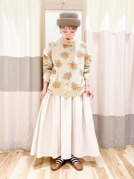 「Samansa Mos2（サマンサ モスモス）の襟刺繍シャーリング前後2WAYブラウス（シャツ/ブラウス）」を使った、みなも (･×･)さん（レディース・151cm）の秋コーディネート