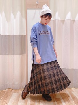 「Samansa Mos2 blue（サマンサモスモスブルー）のアイテム（ニットキャップ/ビーニー）」を使った、みなも (･×･)さん（レディース・151cm）の秋コーディネート