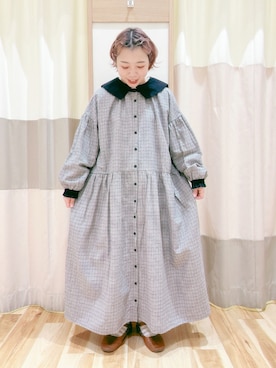 「Samansa Mos2（サマンサ モスモス）の配色前後2WAYブラウス（シャツ/ブラウス）」を使った、みなも (･×･)さん（レディース・151cm）の冬コーディネート