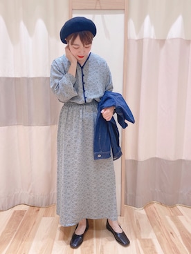 「Samansa Mos2 blue」｜「アイテム（ハンチング/ベレー帽）」を使った、みなも (･×･)さん（レディース・151cm）の秋コーディネート