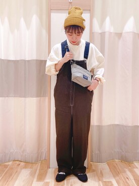 「Samansa Mos2 blue」｜「アイテム（ニットキャップ/ビーニー）」を使った、みなも (･×･)さん（レディース・151cm）の秋コーディネート