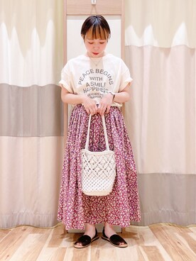 「Samansa Mos2（サマンサ モスモス）のセパレートサンダル（サンダル）」を使った、みなも (･×･)さん（レディース・151cm）の春コーディネート