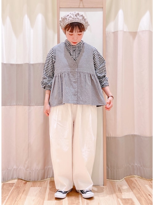 セール】コットンリネンピンタックバンドカラーブラウス（シャツ  