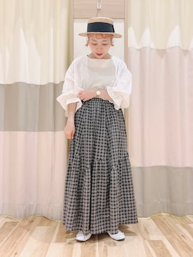 「袖ボリューム」｜「アイテム（スカート）」を使った、みなも (･×･)さん（レディース・151cm）の夏コーディネート