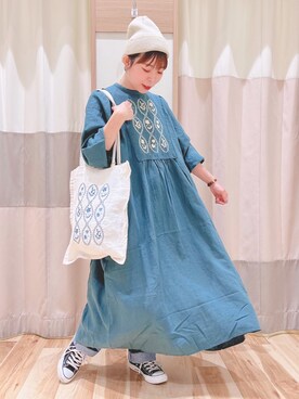 「Samansa Mos2 blue（サマンサモスモスブルー）のアイテム（ニットキャップ/ビーニー）」を使った、みなも (･×･)さん（レディース・151cm）の秋コーディネート