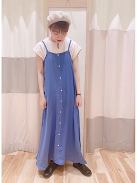 「Samansa Mos2 blue」｜「アイテム（ハンチング/ベレー帽）」を使った、みなも (･×･)さん（レディース・151cm）の夏コーディネート