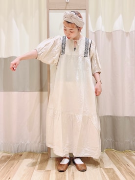 「袖ボリューム」｜「アイテム（ワンピース/ドレス）」を使った、みなも (･×･)さん（レディース・151cm）の夏コーディネート