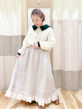 「Samansa Mos2（サマンサ モスモス）の配色前後2WAYブラウス（シャツ/ブラウス）」を使った、みなも (･×･)さん（レディース・151cm）の冬コーディネート