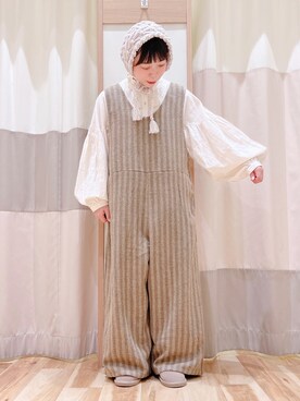 「ヘアバンド」｜「アイテム（オールインワン・サロペット）」を使った、みなも (･×･)さん（レディース・151cm）の冬コーディネート